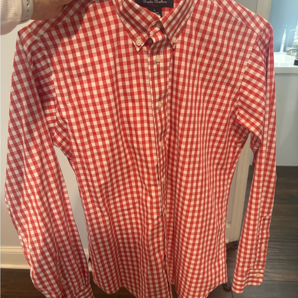 Red and White Gingham Button-Down Shirt